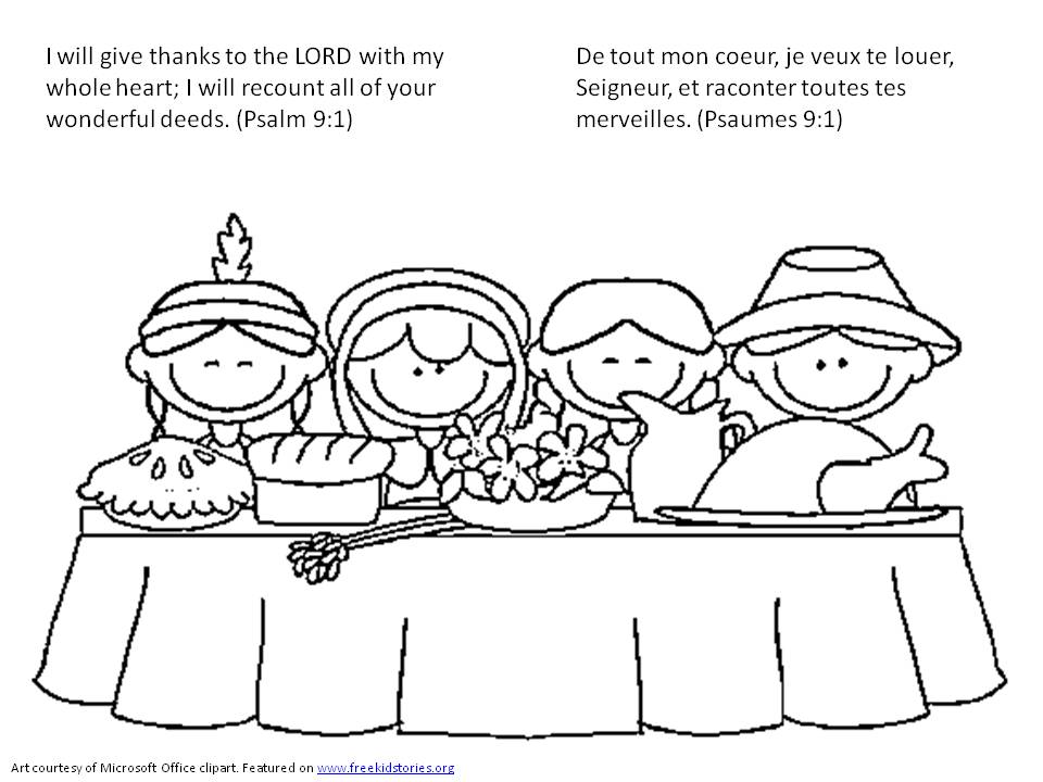 Versets Bible enfants Jour de L'Action de grâces coloriages 2