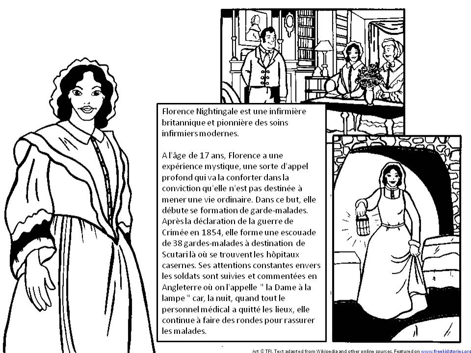 Florence Nightingale heros histoire enfants coloriage