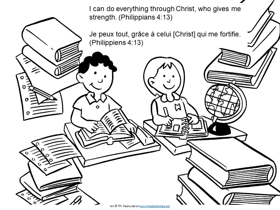 Versets Bibliques pour les enfants: L'école coloriage 3