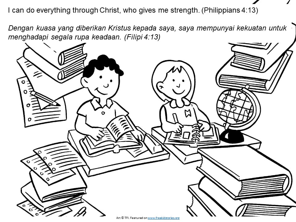 Ayat-ayat Alkitab untuk anak-anak: Sekolah - Mewarnai halaman 3